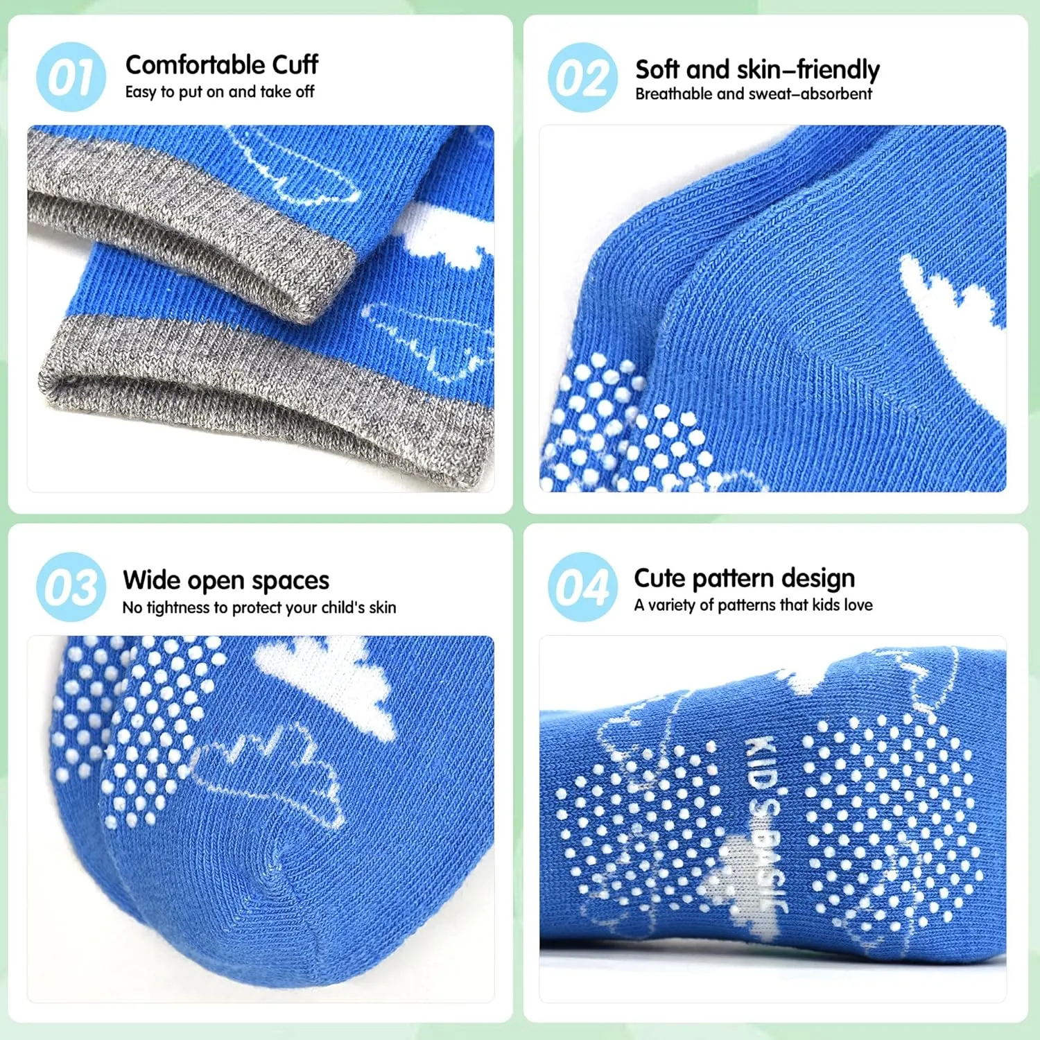 Tphon Toddler Baby Non Slip Socks Infant Anti Skid Socks with Grips 12 Pairs Crew Sock for 0-7 Years Kids Boys Girls