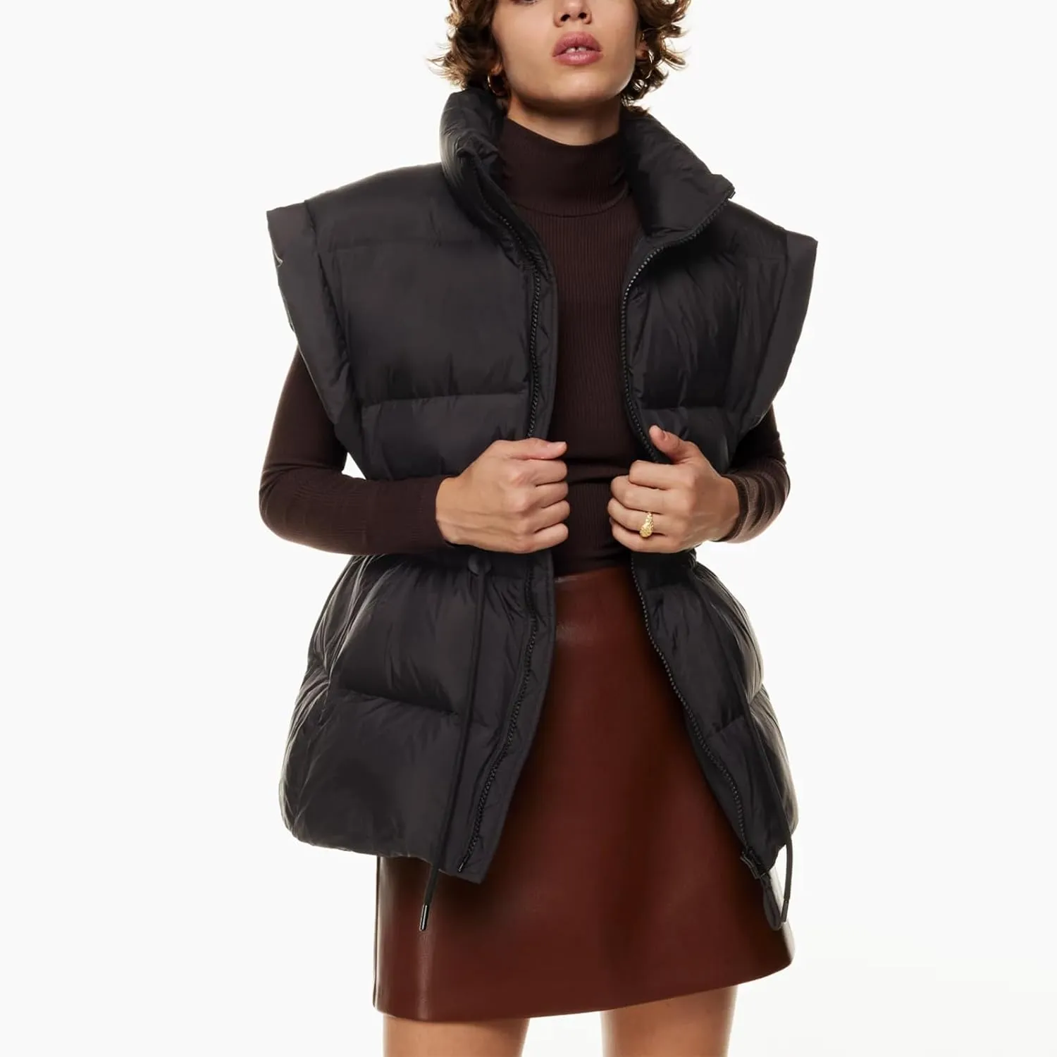VAOYIU Womens Puffer Vest Adjustable Drawstring Waist Lightweight Quilted Zip Up Vest with Pockets