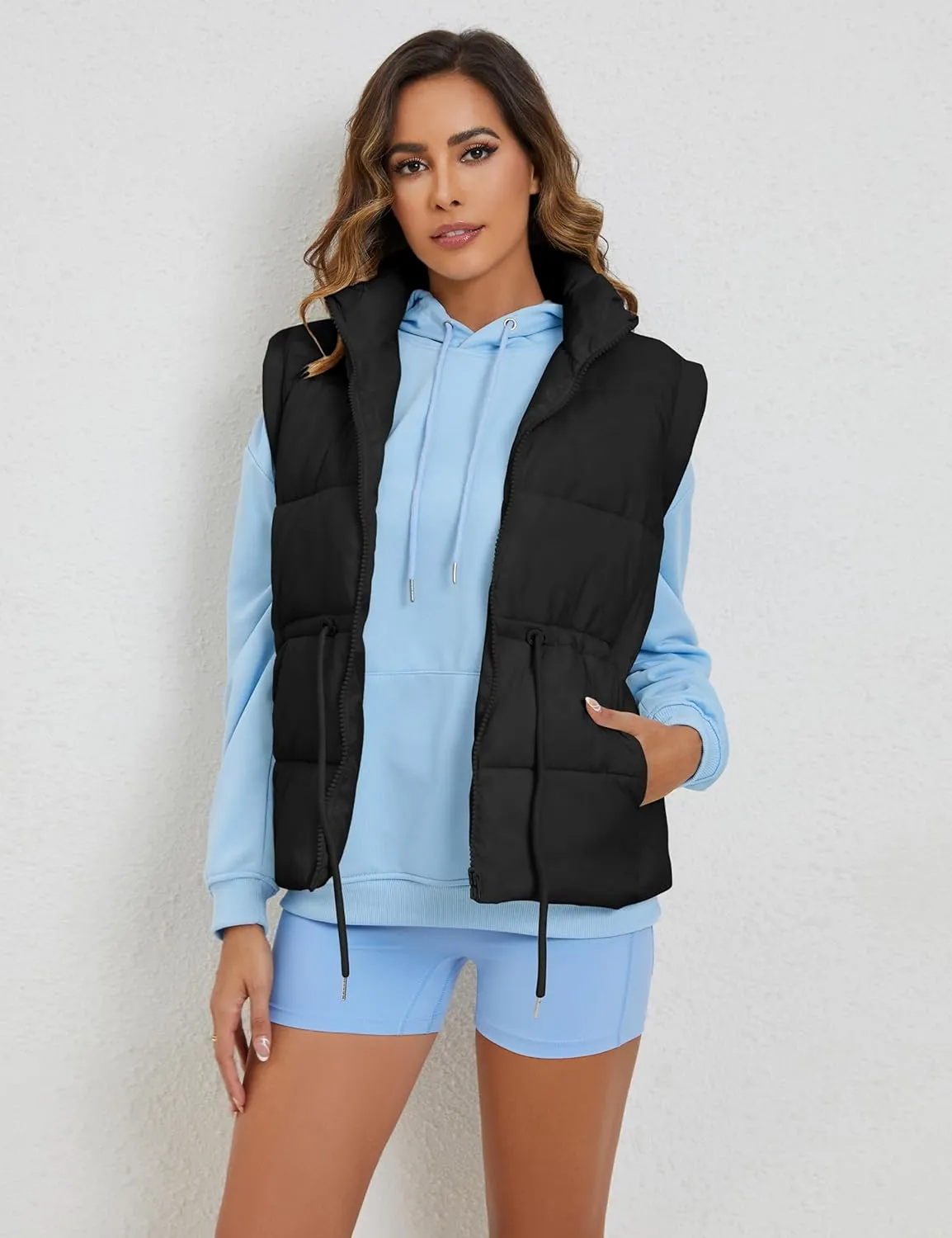 VAOYIU Womens Puffer Vest Adjustable Drawstring Waist Lightweight Quilted Zip Up Vest with Pockets