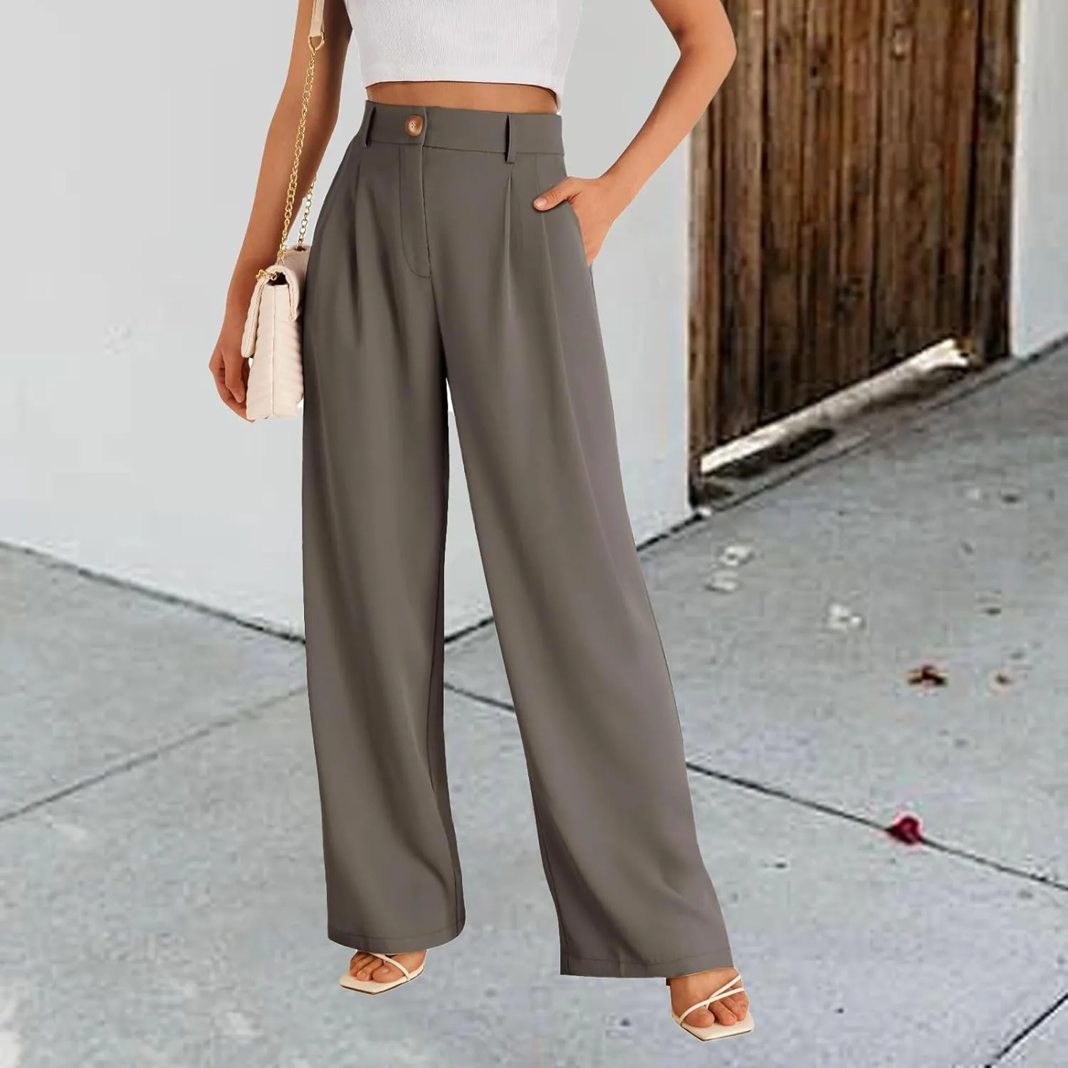 Wide Leg Dress Pants for Women Business Casual Work Trousers Long Straight Suit Pants High Waisted Slacks