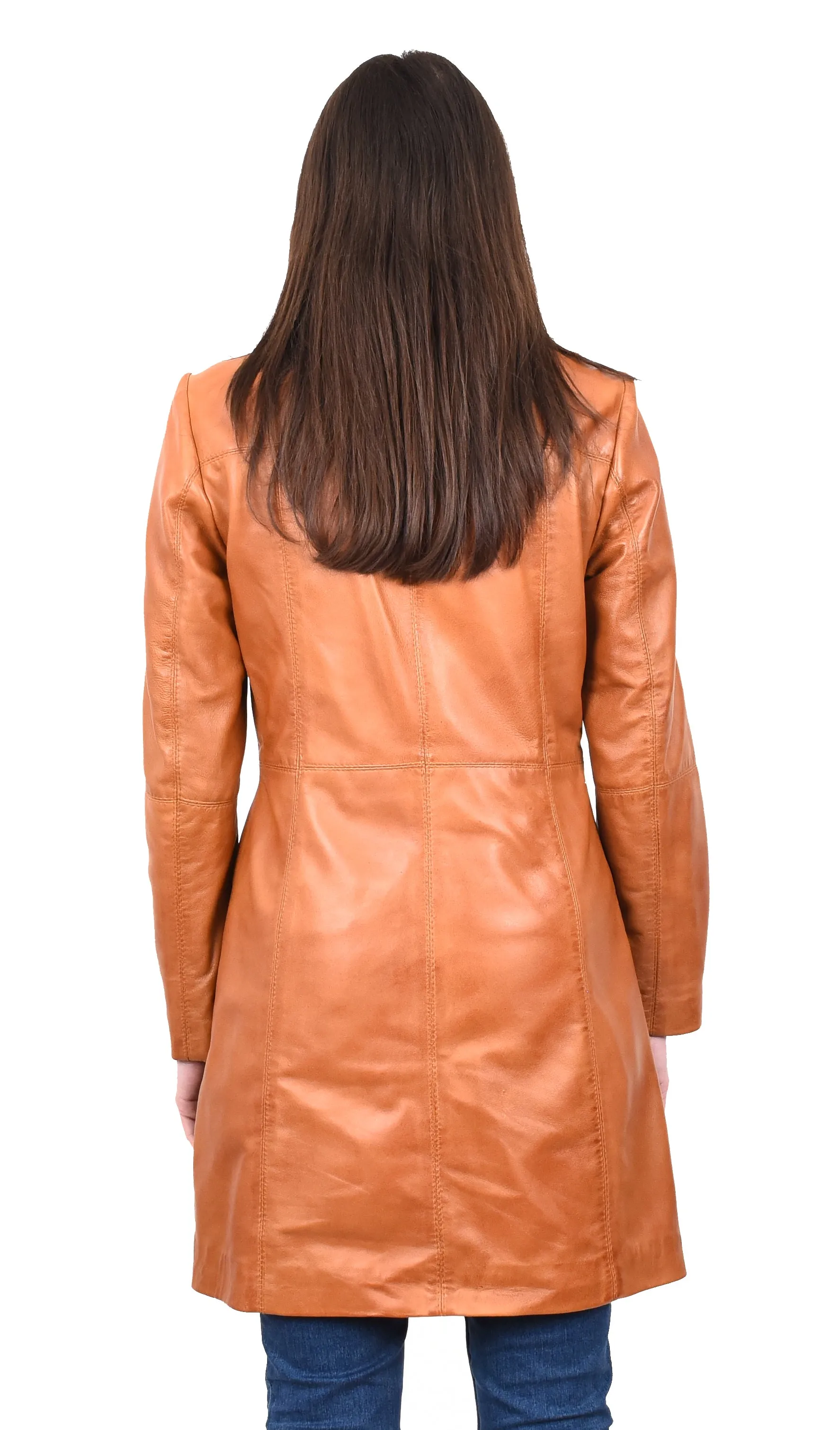 Women's 3/4 Length Soft Leather Classic Coat Tan Trenzia