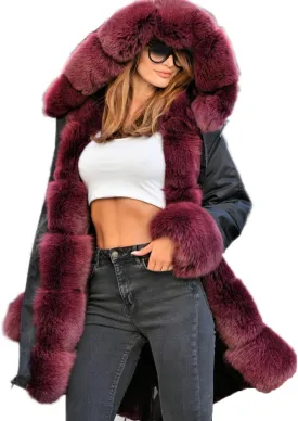 Women's Faux Fur Lined Coat Hooded Warm Winter Outwear Thicken Jackets Parka Long Cardigan
