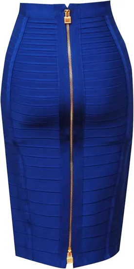 Women's High Waist Elastic Slim Fit Bandage Skirt Solid Color Knee Length Bodycon Pencil Skirt Office Midi Skirt