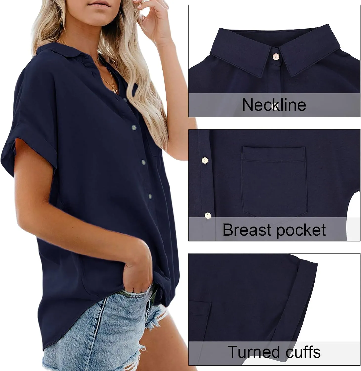 Womens Short Sleeve Shirts Spring Summer Tops V Neck Collared Button Down Ladies Shirt Tops Trendy 2025