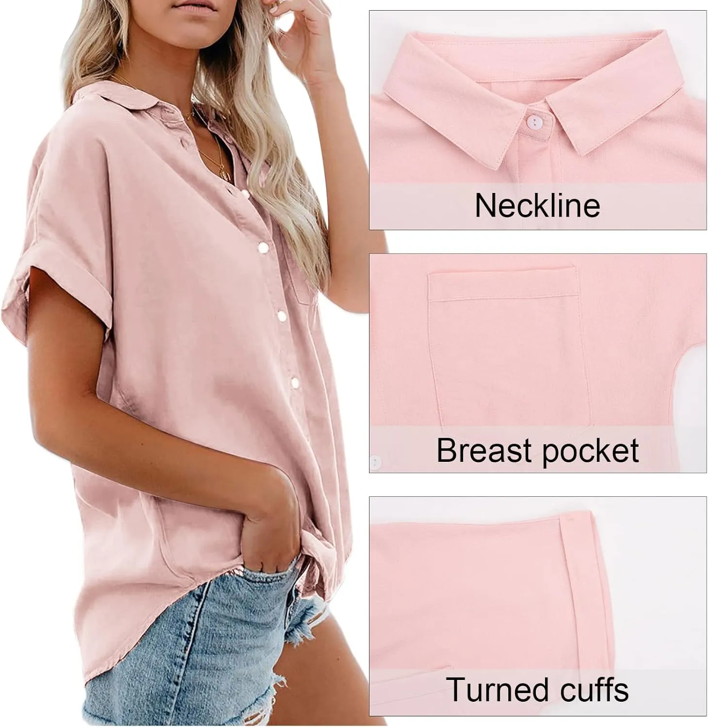 Womens Short Sleeve Shirts Spring Summer Tops V Neck Collared Button Down Ladies Shirt Tops Trendy 2025