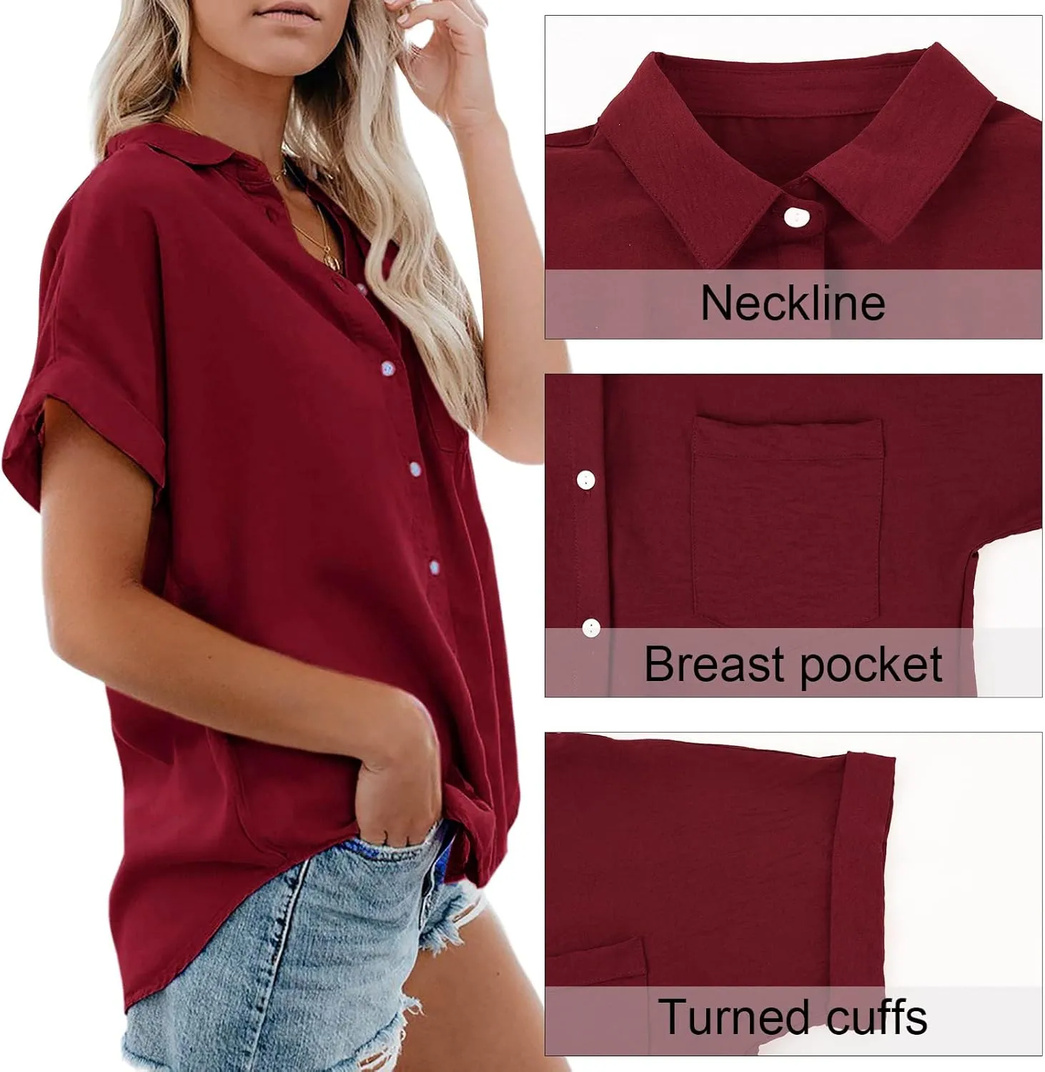 Womens Short Sleeve Shirts Spring Summer Tops V Neck Collared Button Down Ladies Shirt Tops Trendy 2025