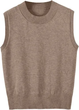 Women's Sweater Vest Crew Neck Sleeveless Pullover Sweater Classic Basic Solid Ribbed Knit Tank Tops