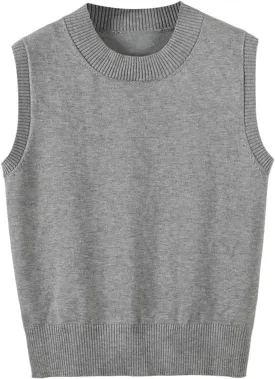 Women's Sweater Vest Crew Neck Sleeveless Pullover Sweater Classic Basic Solid Ribbed Knit Tank Tops