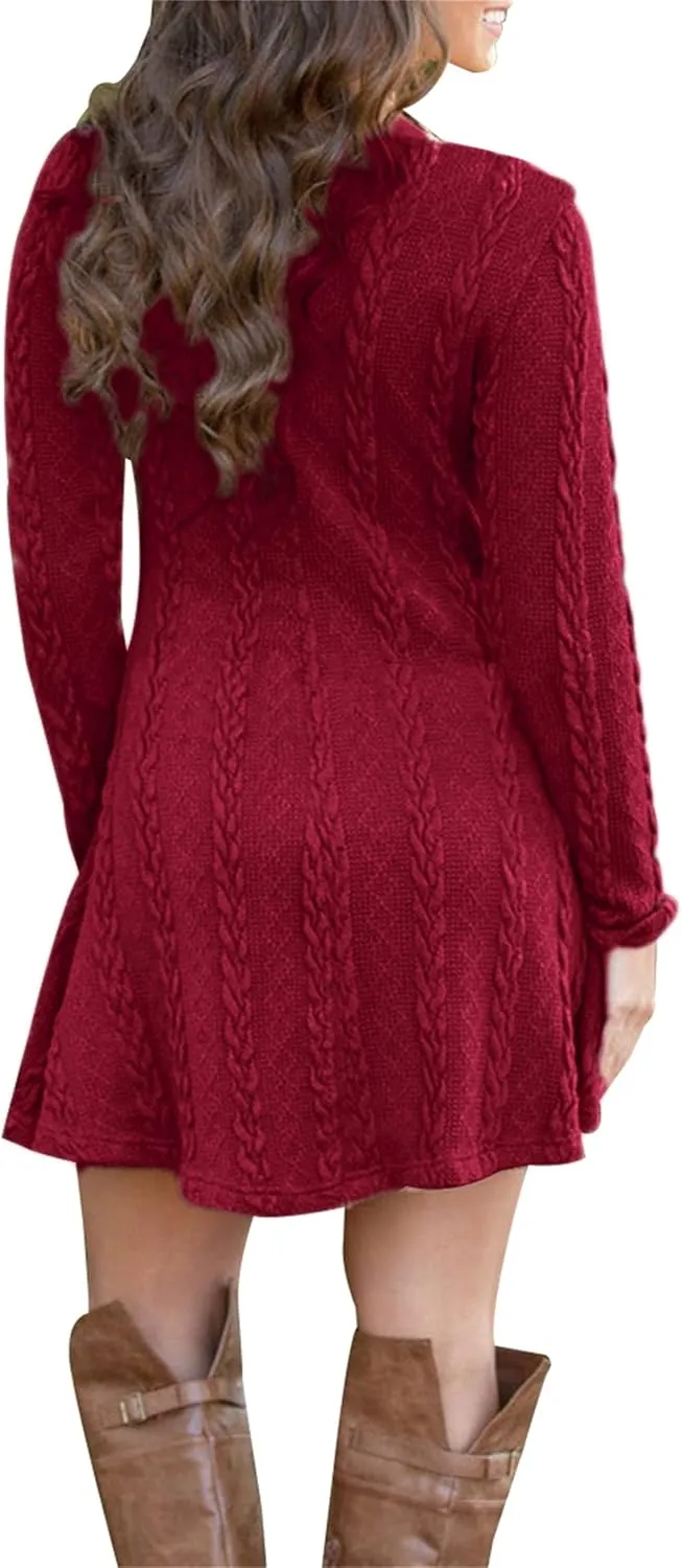 YMING Womens Cable Knit Crew Neck Sweater Dress Casual Solid Color Pullover Tops
