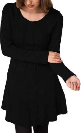 YMING Womens Cable Knit Crew Neck Sweater Dress Casual Solid Color Pullover Tops