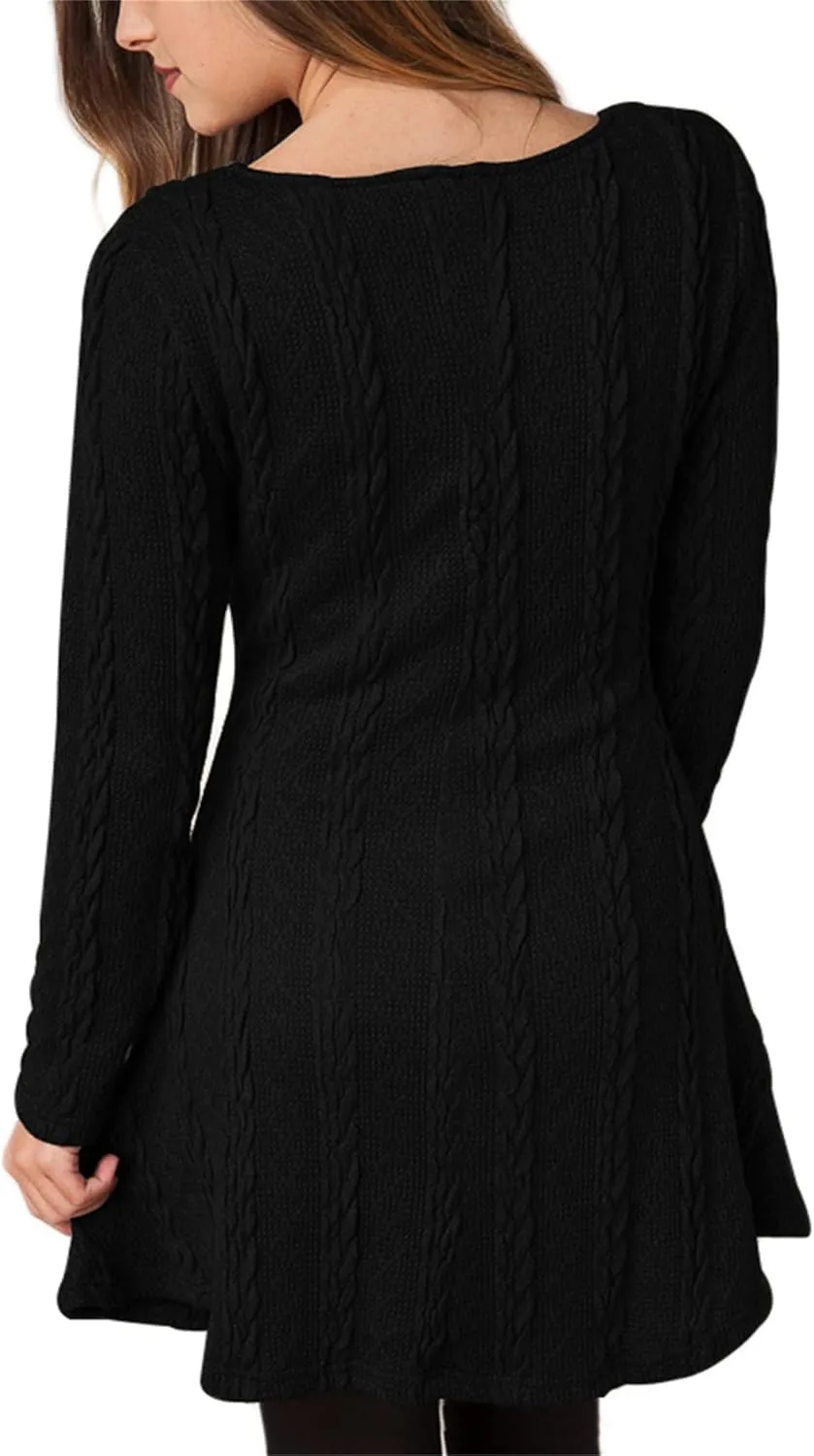 YMING Womens Cable Knit Crew Neck Sweater Dress Casual Solid Color Pullover Tops