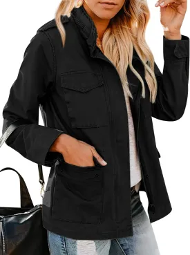 Ytfsrukp Womens Lightweight Cargo Jacket Military Utility Jacket Anorak Outwear Lightweight Utility Jackets with Pockets