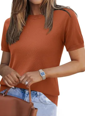 Zeagoo Womens Summer Short Sleeve Tops Crew Neck Lightweight Pullover Sweaters Loose Dressy Casual Blouse Basic Clothes