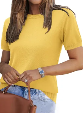 Zeagoo Womens Summer Short Sleeve Tops Crew Neck Lightweight Pullover Sweaters Loose Dressy Casual Blouse Basic Clothes